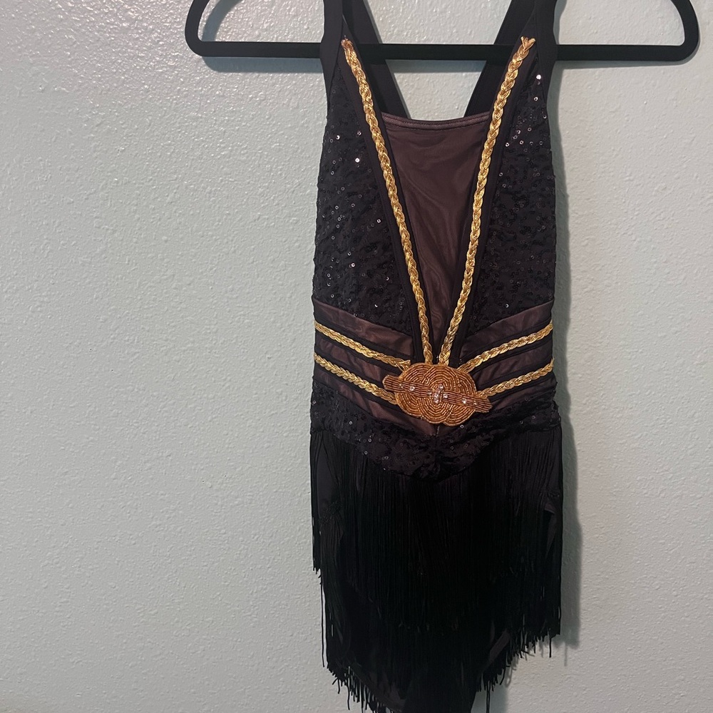 Black and Gold Sequin Fringe Dance costume